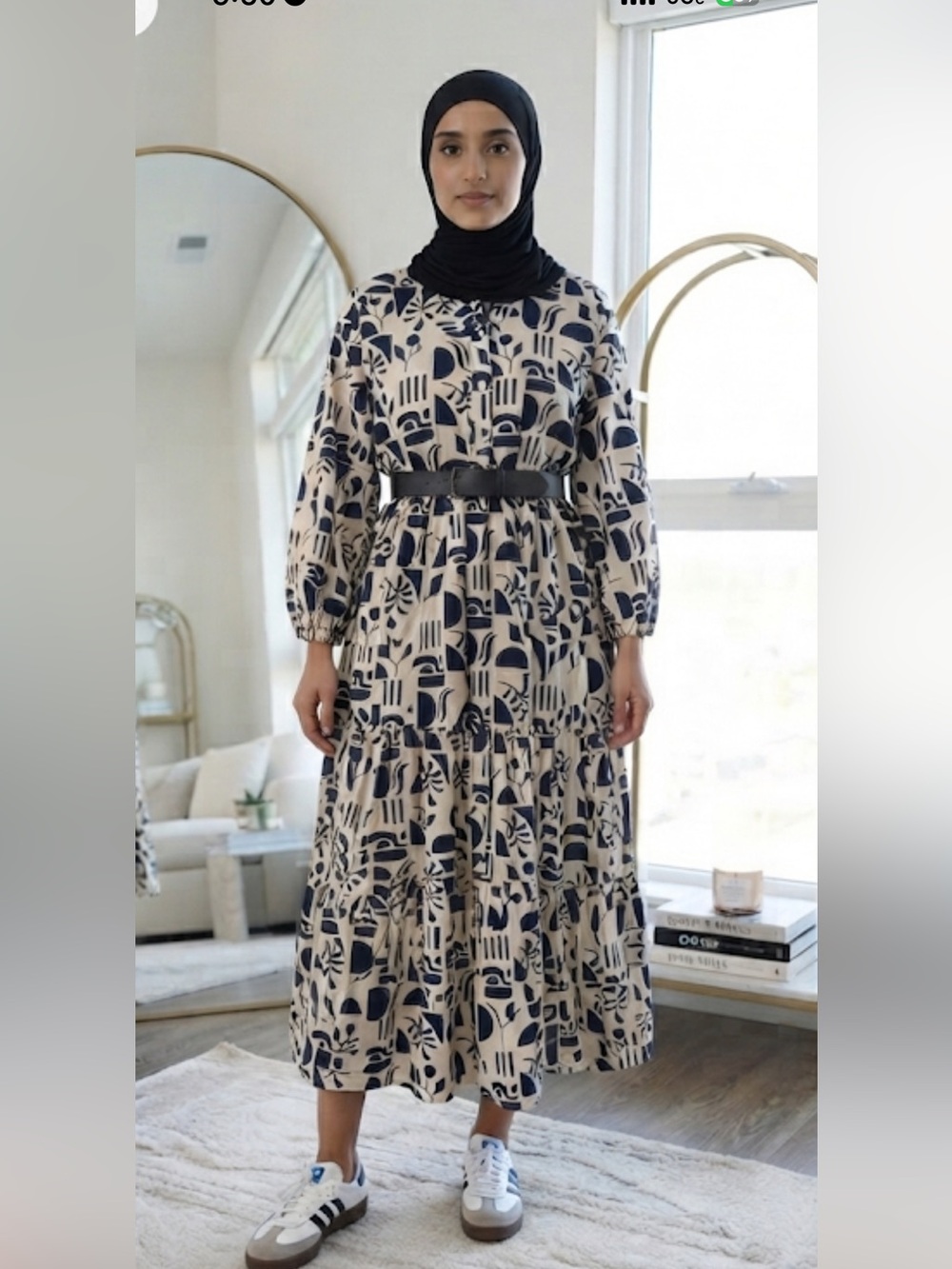Anthropologie Black & White Geometric Midi Dress - Picture 8 of 8